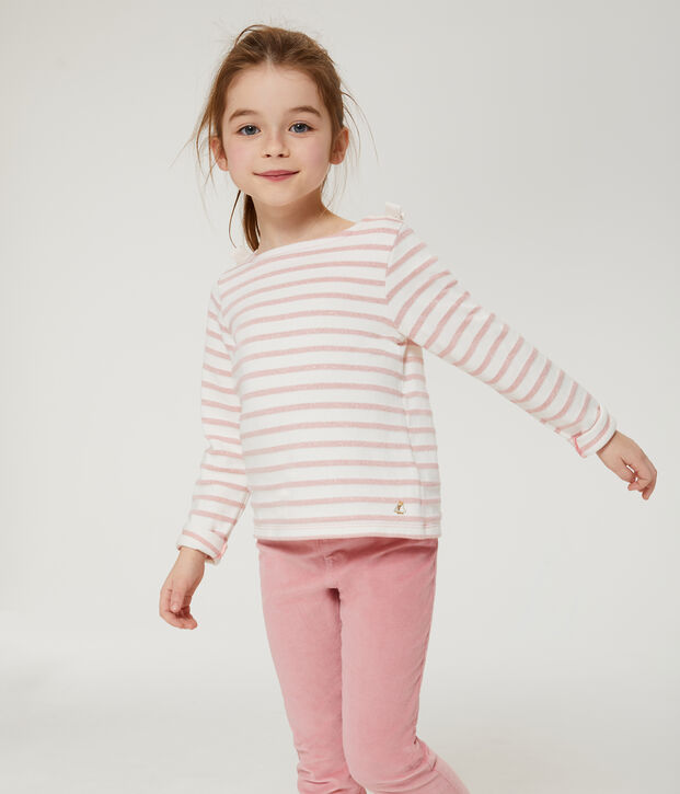 Kinder-Streifenshirt M&auml;dchen weiss/rosa