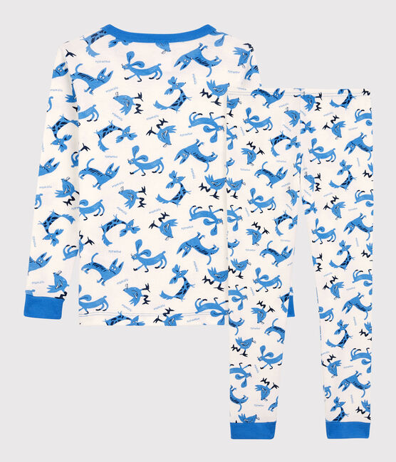 Kinderpyjama aus Baumwolle in schmaler Passform mit Tiermotiv für Jungen weiss MARSHMALLOW/weiss MULTICO