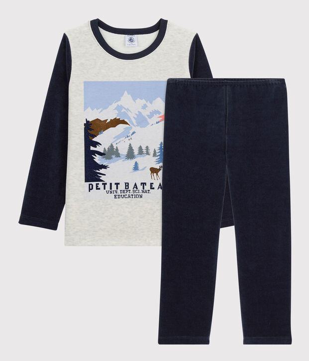 Kinderpyjama mit Bergmotiv f&uuml;r Jungen beige/vielfarbig