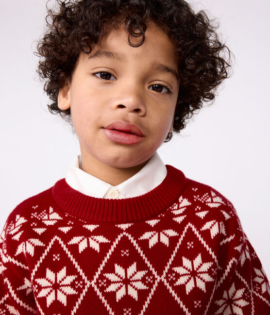 Kinder-Pullover aus Wolle und Baumwolle mit Muster rot AMARANTE/ AVALANCHE