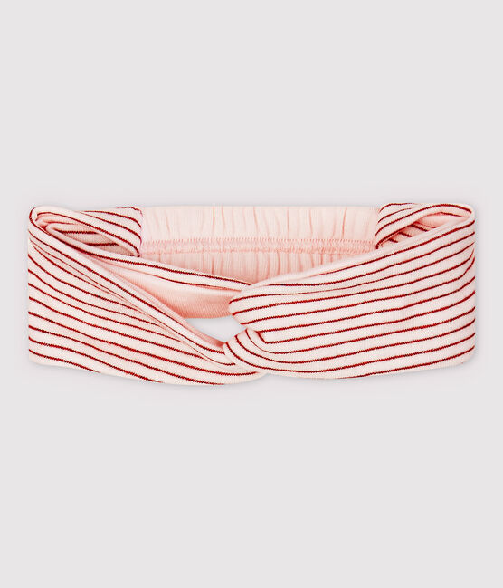 Gestreiftes Baby-Haarband aus doppelt gewirkter Baumwolle Mädchen rosa FLEUR/rosa COPPER