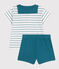 2-teiliges Baby-Set aus Baumwolle, gestreiftes T-Shirt und einfarbige Shorts grün MARSHMALLOW/ DRAGONFLY
