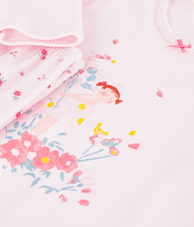 Kinder-Pyjama aus Baumwolle mit Blumenmotiv rosa/vielfarbig