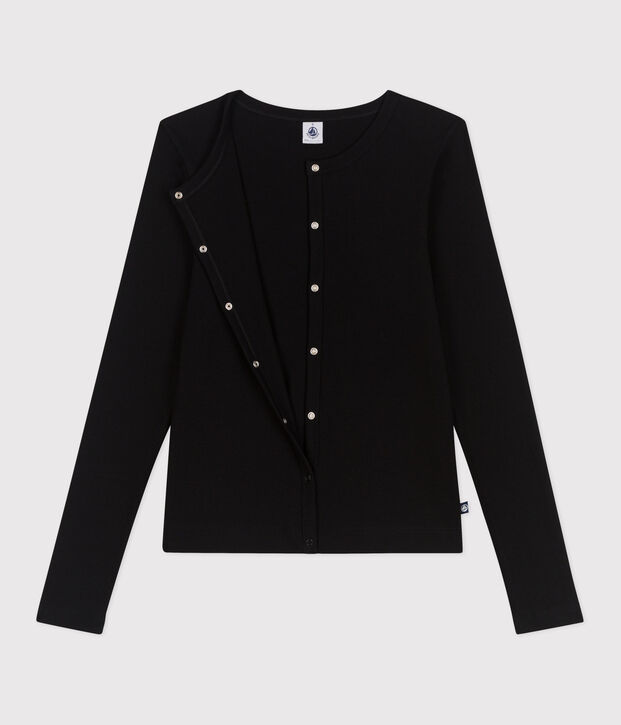 Damen-Cardigan aus einfarbiger Baumwolle schwarz