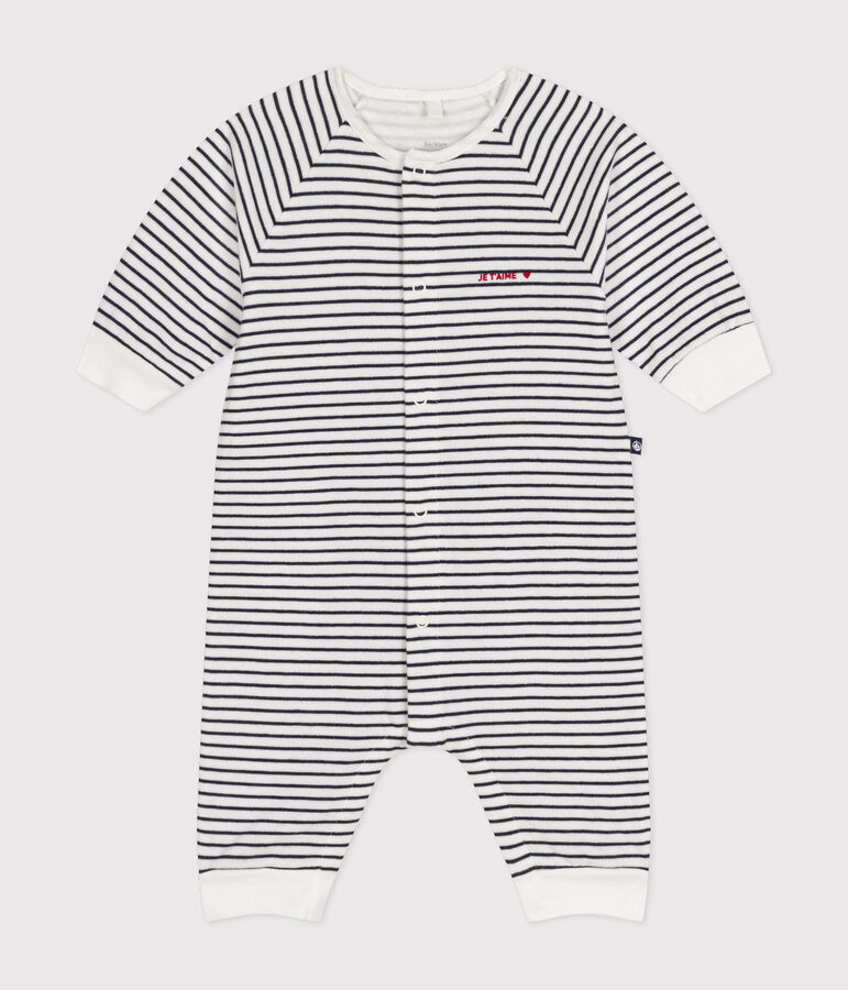 Gestreifter-Baby-Overall aus Doppeljersey weiss/blau