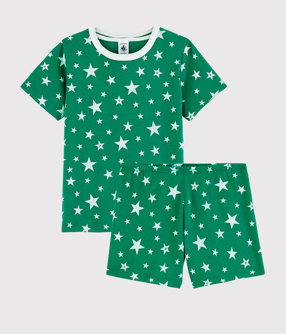 Kinder-Kurzpyjama aus Baumwolle mit Sternenmotiv für Jungen grün GAZON/weiss ECUME