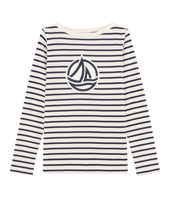 Gestreiftes T-Shirt für Damen beige COQUILLE/blau SMOKING