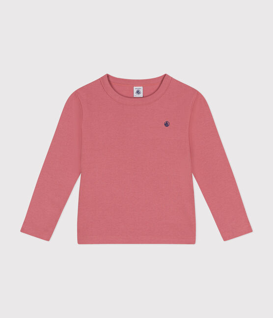Langärmeliges Kinder-T-Shirt aus Rippstrick für Mädchen und Jungen rosa ROSEWOOD