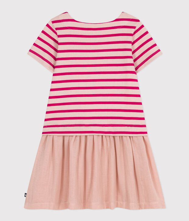 Kurz&auml;rmeliges Kleid aus dickem Jersey und Baumwollgaze, Kinder/M&auml;dchen rosa/rosa