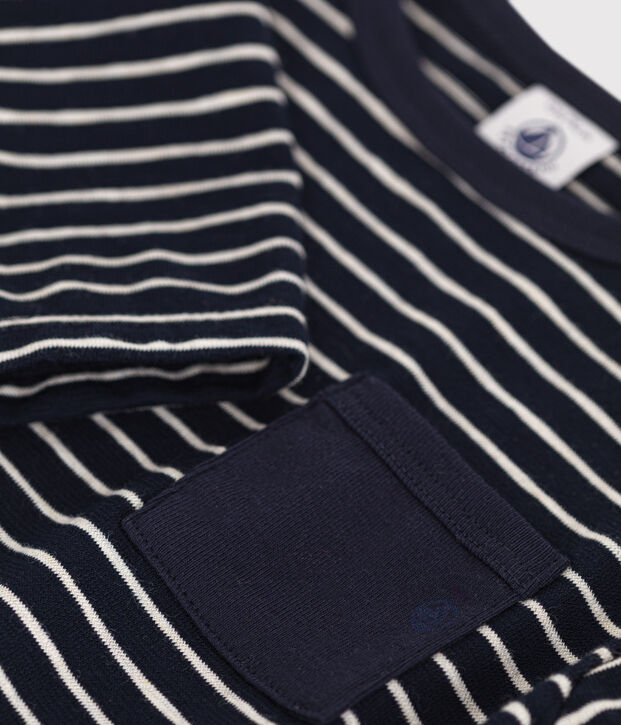 Lang&auml;rmeliges Baby T-Shirt aus feinem Jersey blau/beige