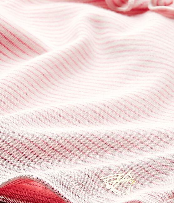 Gestreiftes Baby-Mädchen-T-Shirt weiss MARSHMALLOW/rosa PETAL