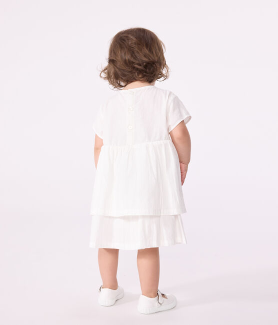 Kurzärmeliges Baby-Kleid für festliche Anlässe aus leichter Baumwolle weiss ECUME/ ARGENT