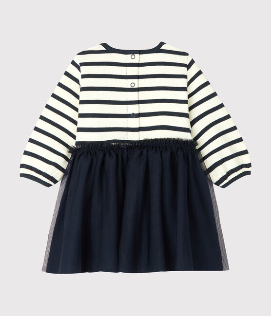 Langärmeliges Kleid für Baby Mädchen beige COQUILLE/blau SMOKING