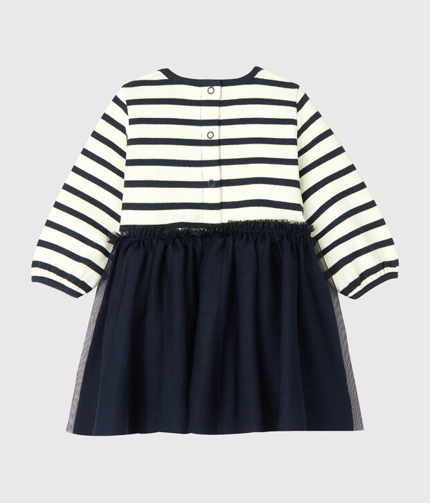 Lang&auml;rmeliges Kleid f&uuml;r Baby M&auml;dchen weiss/blau
