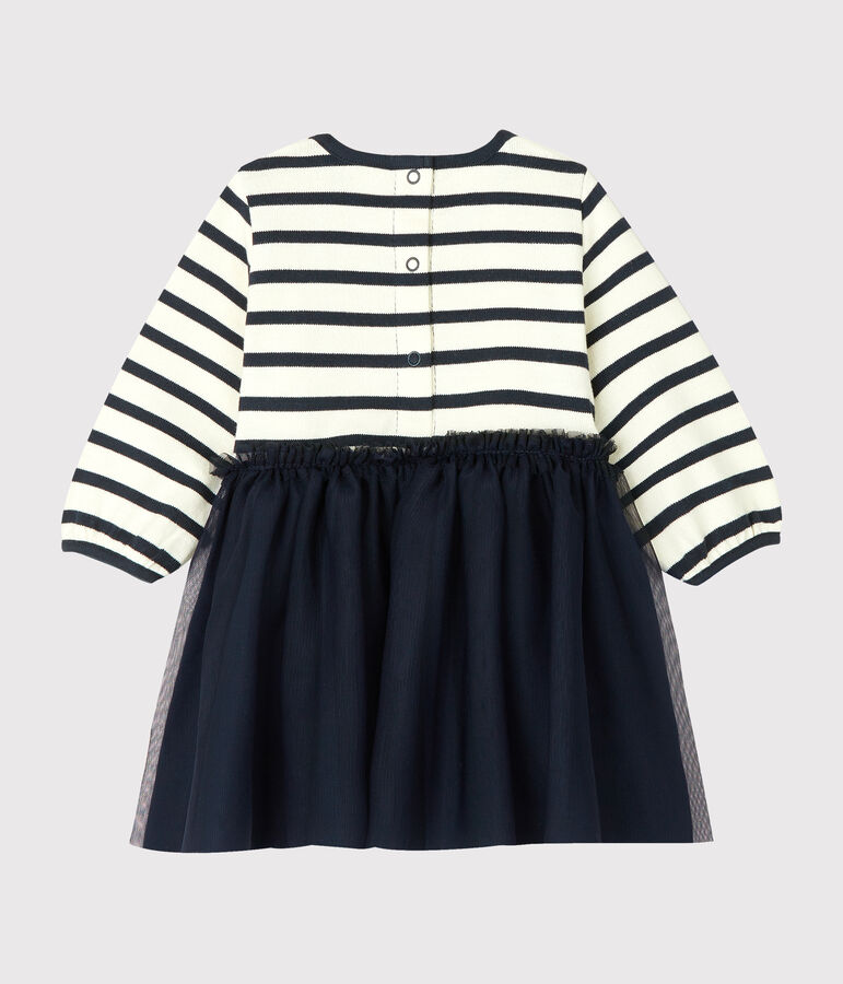 Lang&auml;rmeliges Kleid f&uuml;r Baby M&auml;dchen weiss/blau