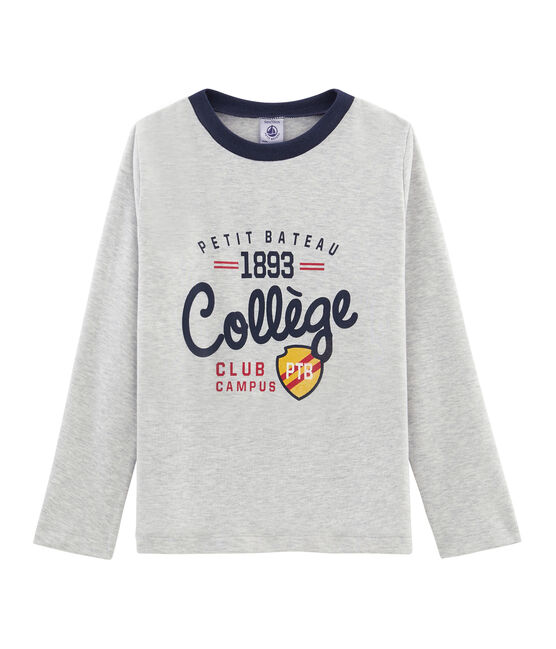 Langärmliges T-Shirt mit Siebdruck für Jungen grau BELUGA CHINE