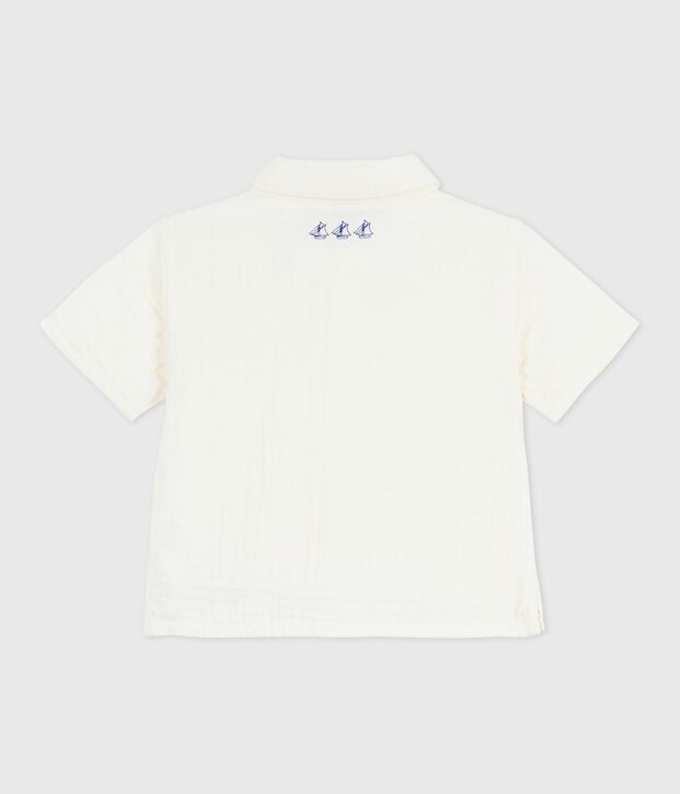 Einfaches, kurz&auml;rmeliges Babyhemd aus Baumwolle weiss