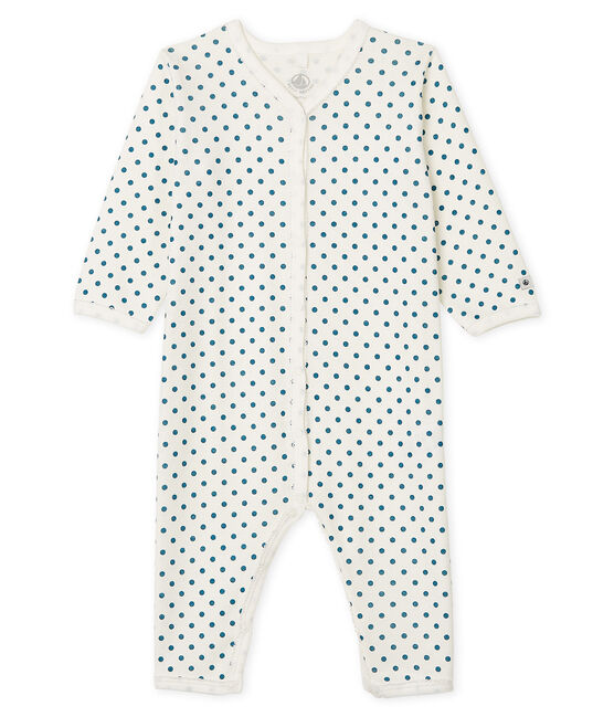 Baby-Strampler ohne Fuß aus Rippstrick für Mädchen weiss MARSHMALLOW/blau CONTES CN
