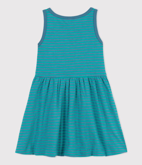 Gestreiftes Kinderkleid aus Baumwolle für Mädchen grün LAVIS/blau VERDE