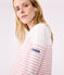 Langärmeliges Damen-T-Shirt "Marinière" aus Baumwolle weiss MARSHMALLOW/rosa CHARME
