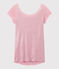 Damen-T-Shirt mit Wasserfall-Ausschnitt aus irisierendem Leinen rosa BABYLONE/grau ARGENT