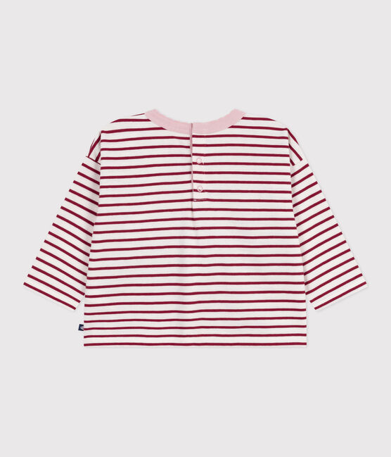 Langärmeliges Baby-T-Shirt aus Baumwolle mit Streifen rot MILK/ AMARANTE