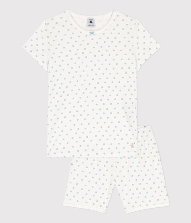 Kinderkuzpyjama aus Baumwolle mit Polka-Dot-Muster f&uuml;r M&auml;dchen weiss/gr&uuml;n