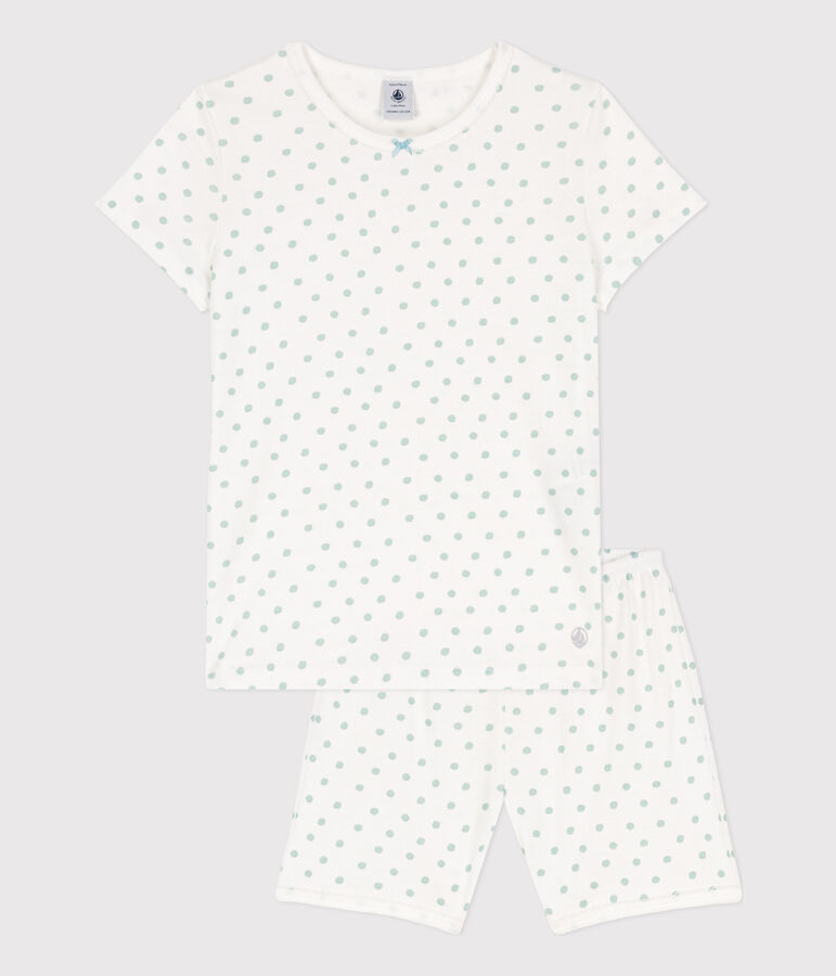 Kinderkuzpyjama aus Baumwolle mit Polka-Dot-Muster f&uuml;r M&auml;dchen weiss/gr&uuml;n