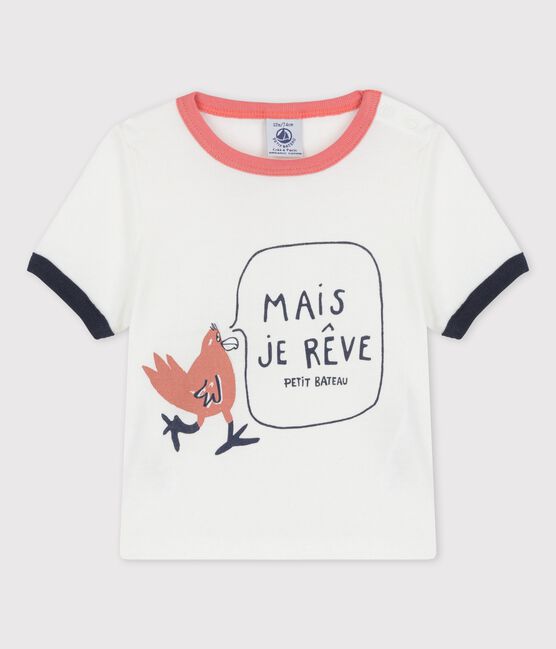 Kurzärmeliges Baby-T-Shirt aus Bio-Baumwolle mit Motiv weiss MARSHMALLOW