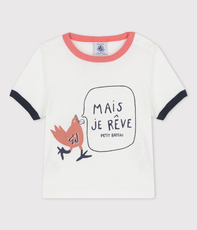 Kurz&auml;rmeliges Baby-T-Shirt aus Bio-Baumwolle mit Motiv weiss