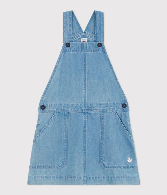 Kinder-Latzkleid aus leichtem Denim für Mädchen blau DENIM CLAIR