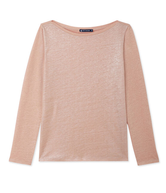 Damen-Langarmshirt aus beschichtetem Leinen rosa ROSE/grau ARGENT