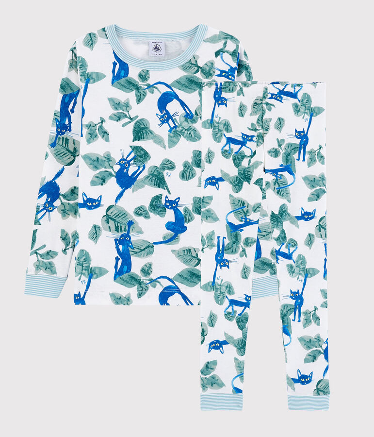 Snugfit-Kinderpyjama aus Baumwolle mit Katzenmotiv f&uuml;r Jungen weiss/vielfarbig
