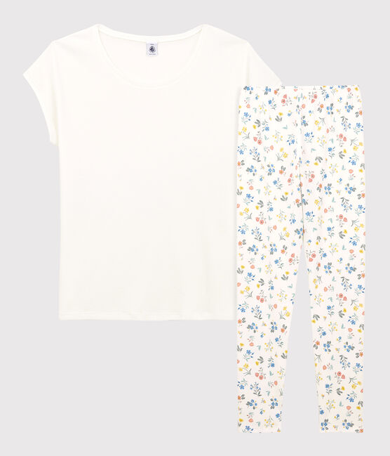 Ärmelloser Kinderpyjama aus Baumwolle für Mädchen weiss MARSHMALLOW/weiss MULTICO
