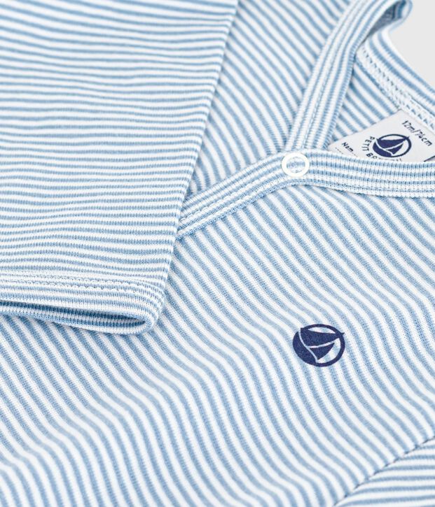 Strampler aus Baumwolle mit Ringelstreifen blau/weiss