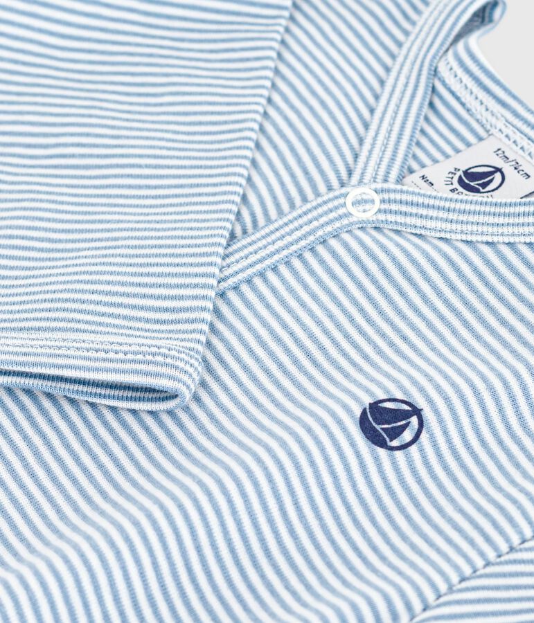 Strampler aus Baumwolle mit Ringelstreifen blau/weiss