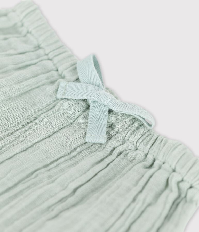 Einfarbige Baby-Pluderhose aus Bio-Musselinstoff gr&uuml;n