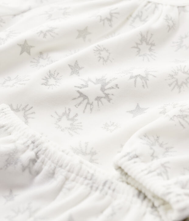 Kinderpyjama aus Nicki mit Sternen-Print f&uuml;r M&auml;dchen weiss/grau