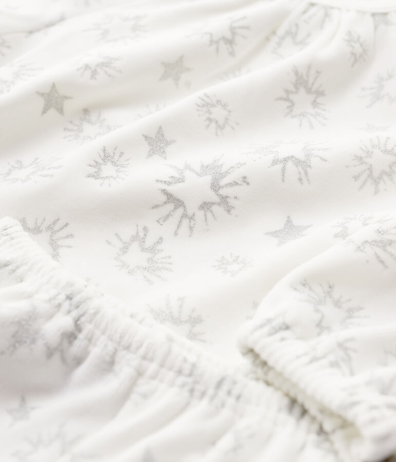 Kinderpyjama aus Nicki mit Sternen-Print f&uuml;r M&auml;dchen weiss/grau