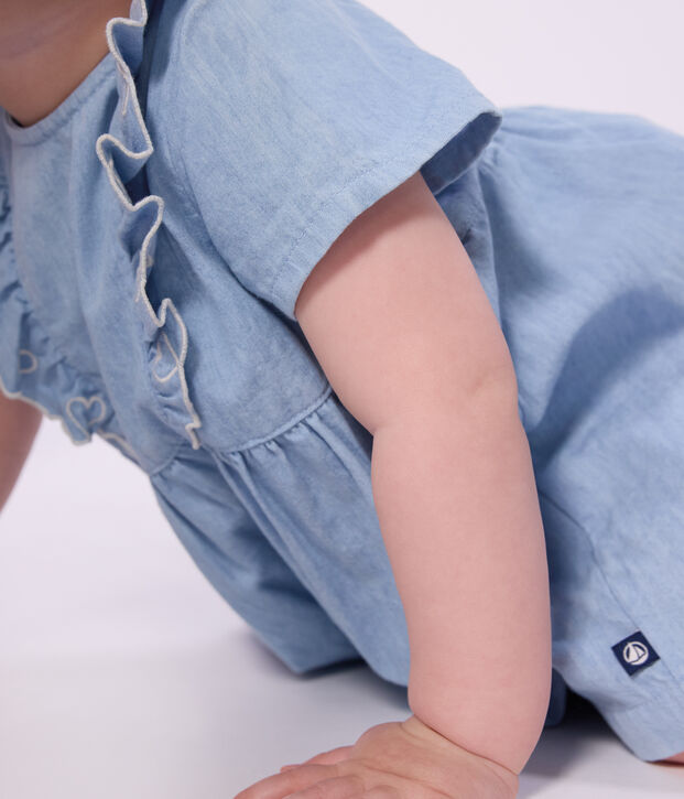 Kurz&auml;rmeliges Chambray-Babykleid mit Herzstickerei blau