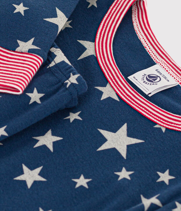 K&ouml;pernaher Kinderpyjama mit Leuchteffekt aus Baumwolle mit Sternenprint blau/weiss