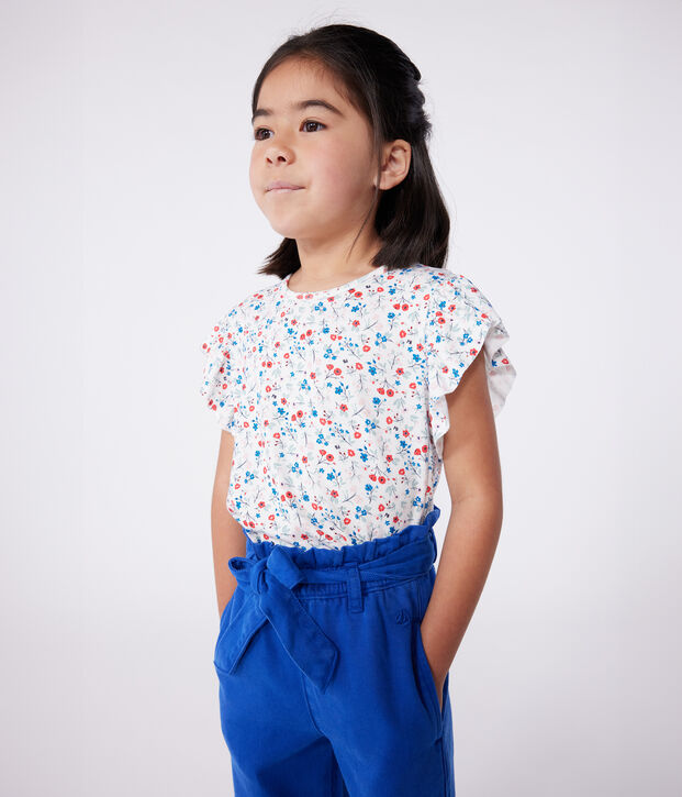 Kurz&auml;rmeliges Kinder T-Shirt aus Baumwolle mit Blumenmuster weiss/vielfarbig