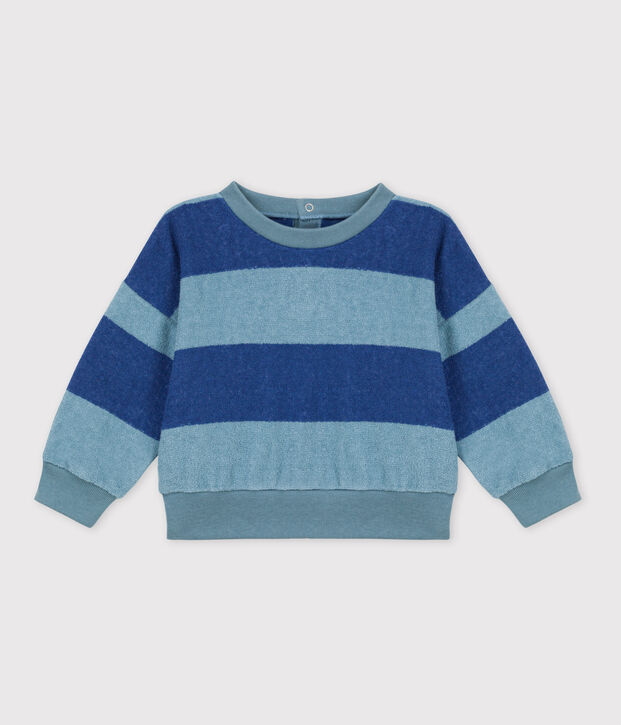 Gestreiftes Baby-Sweatshirt aus Frottee blau/blau