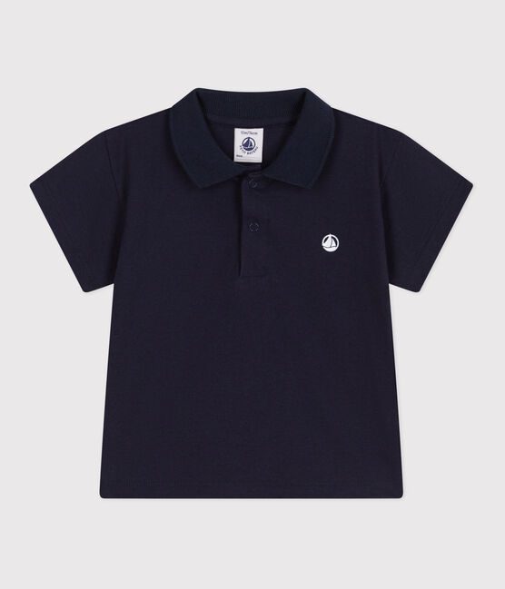 Kurzärmeliges Baby-Poloshirt aus einfarbiger Baumwolle blau SMOKING