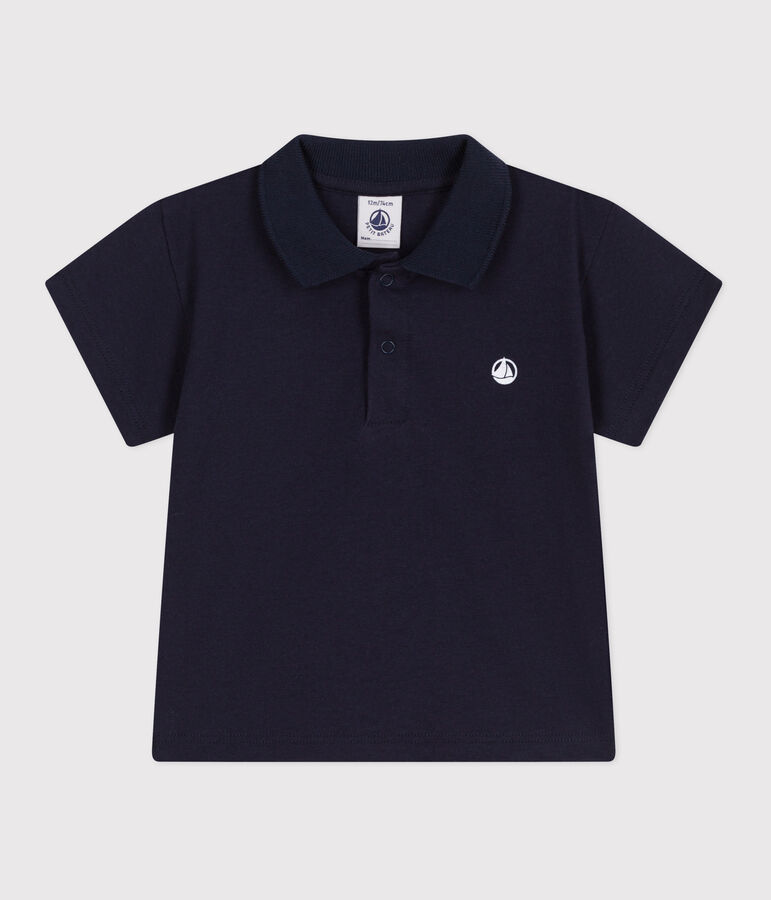 Kurz&auml;rmeliges Baby-Poloshirt aus einfarbiger Baumwolle blau
