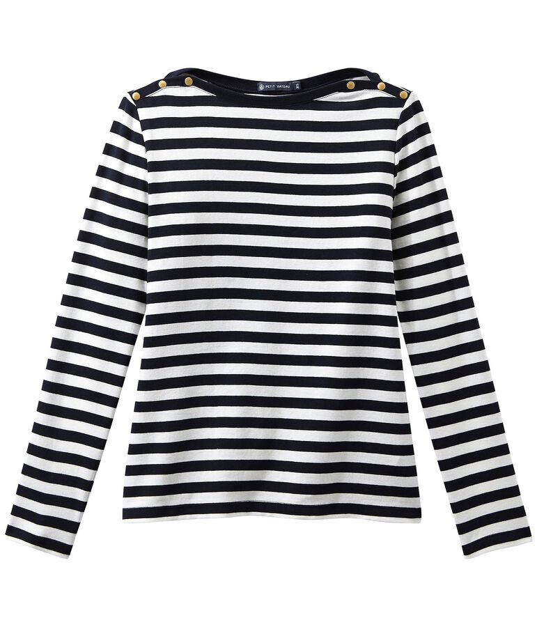 Gestreiftes Damen-Langarmshirt blau SMOKING/weiss MARSHMALLOW