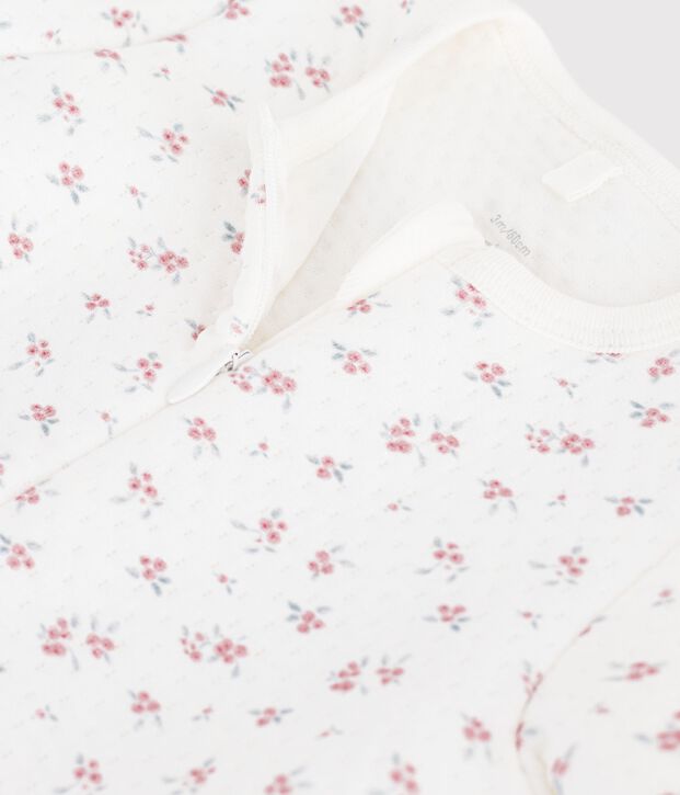 Strampler aus Doppeljersey mit Blumenmuster weiss/rosa
