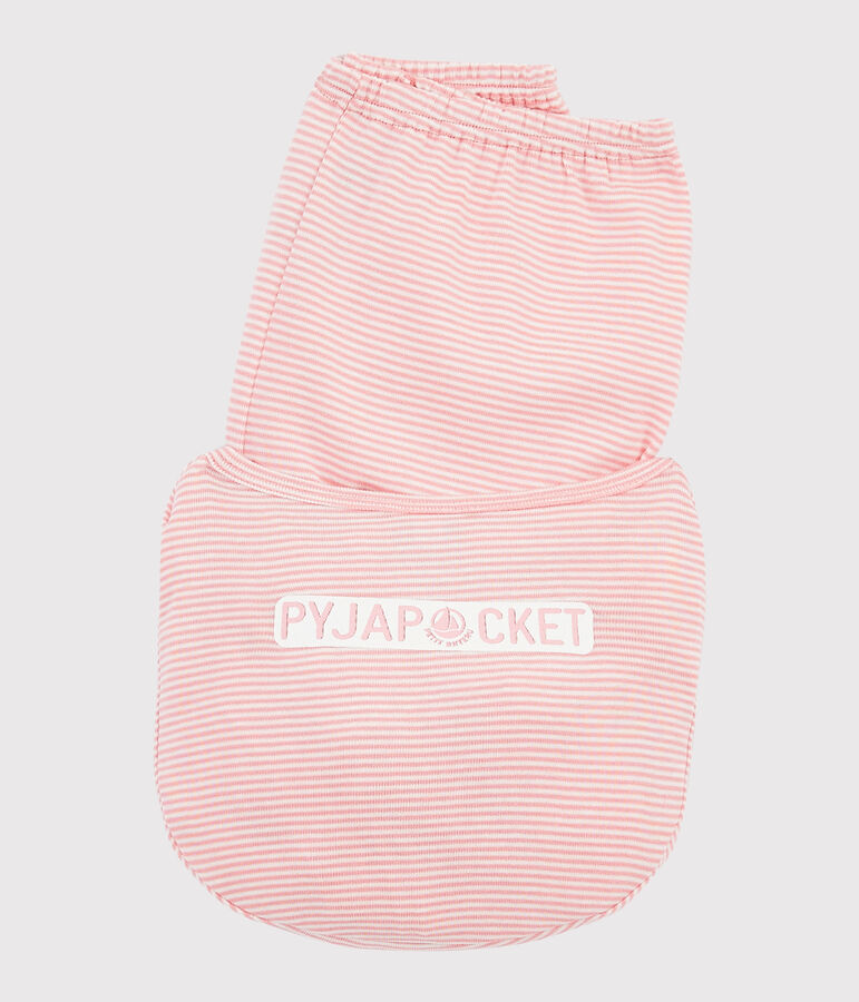 Kinderpyjama aus Rippstrick mit Ringelmuster f&uuml;r M&auml;dchen rosa/weiss
