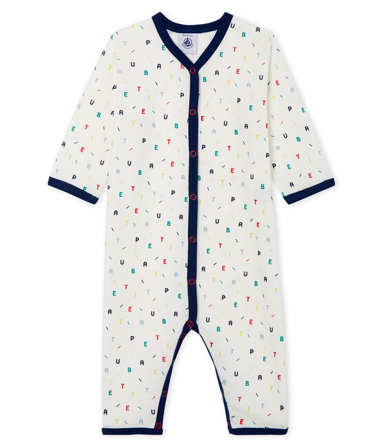 Baby-Strampler ohne Füße aus Rippstrick für Jungen weiss MARSHMALLOW/weiss MULTICO