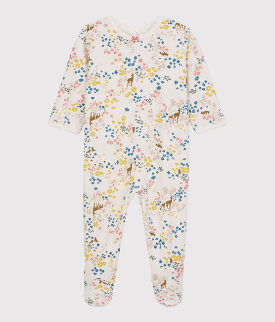 Baby-Strampler aus Molton mit Blumen-Motiv weiss MARSHMALLOW/weiss MULTICO